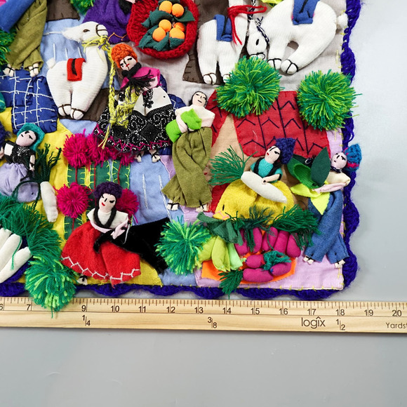 Vintage Peruvian Arpillera Wall Art 3D Textile Tapestry Handmade Pueblo Village - Picture 9 of 13